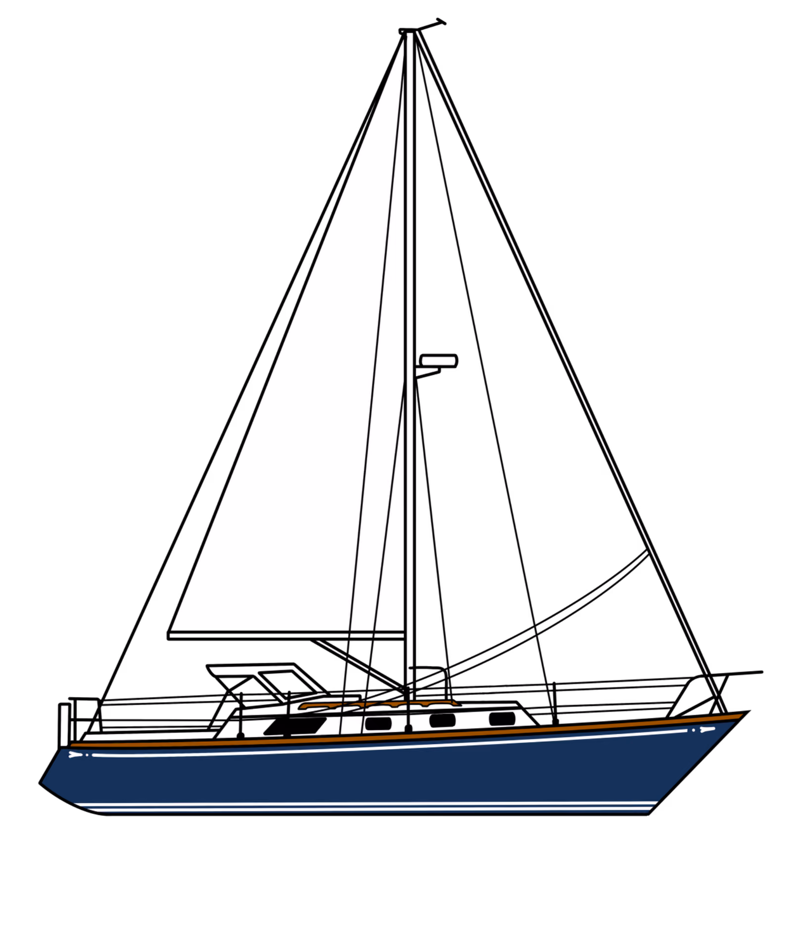 Line drawing of Amalie, a classic Bristol 31.1 sloop